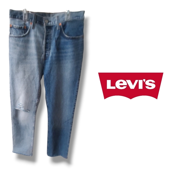 Levi's Premium 501 Two-Tone Straight-Leg Jeans Distressed Denim Blue Jeans 30x30 - Picture 3 of 17